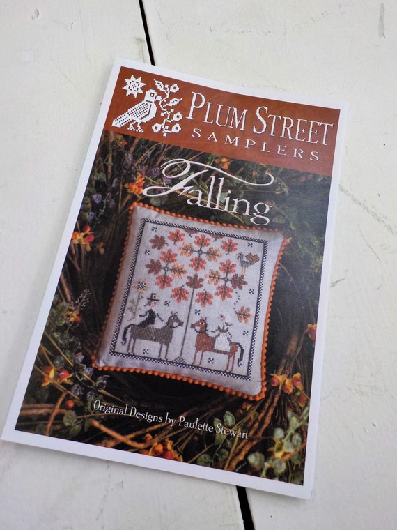 Falling by Plum Street Samplers...cross stitch pattern, Halloween cross stitch, autumn cross stitch, autumn