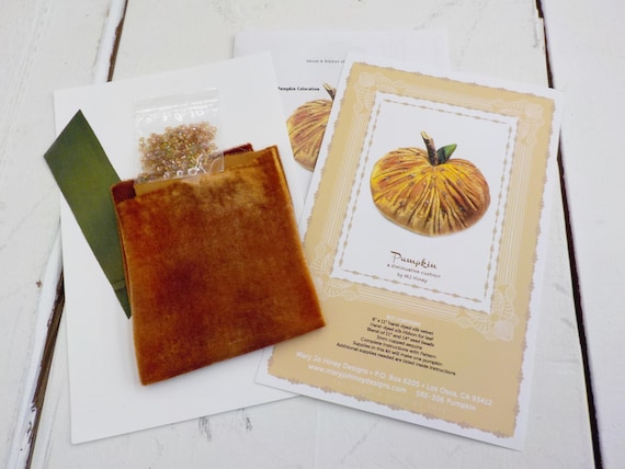 Pumpkin, a diminutive cushion by MJ Hiney...the Ribbon Muse...complete fabric and ribbon kit with instructions, pumpkin velvet