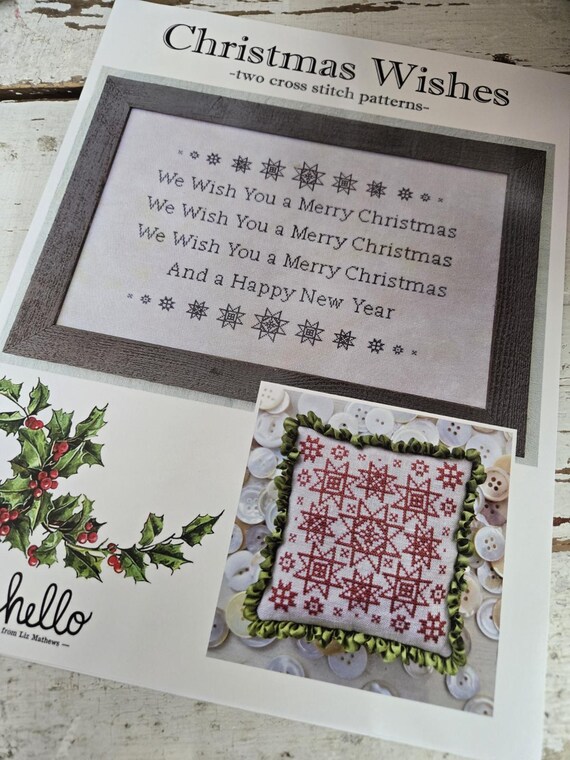 Christmas Wishes...two cross stitch charts...hello from Liz Mathews...cross stitch...Christmas