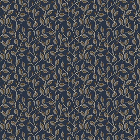 Stone Cottage...R171588D navy...heirloom flowers...Pam Buda...Marcus Fabrics