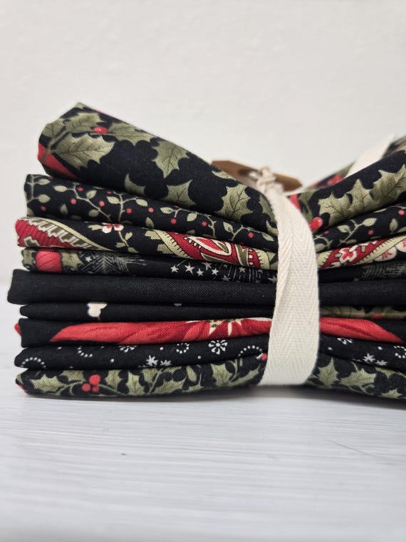 Candlelight Christmas...Black FQ Bundle...3 Sisters...Moda Fabrics...9 prints