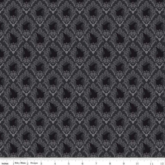 Spooky Schoolhouse Damask Charcoal designed by Melissa Mortenson for Riley Blake Designs, halloween, autumn