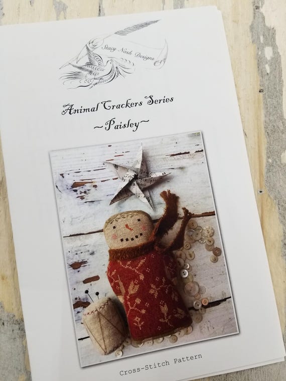 Paisley, Animal Crackers Series by Stacy Nash Primitives...cross stitch chart, snowman cross stitch