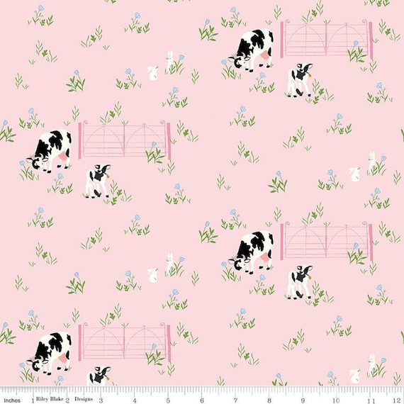 Tulip Cottage Cows and Bunnies Pink C14262-PINK designed by Melissa Mortenson for Riley Blake Designs