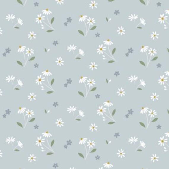 Floral Song Daisies Dancing on Duck Egg Blue CC34-2 designed by Cassandra Connolly for Lewis & Irene