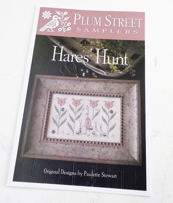 Hares' Hunt by Plum Street Samplers...cross stitch pattern, easter cross stitch, summer cross stitch, spring cross stitch,