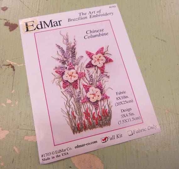 Chinese Columbine...EdMar 1703 project...Brazilian embroidery