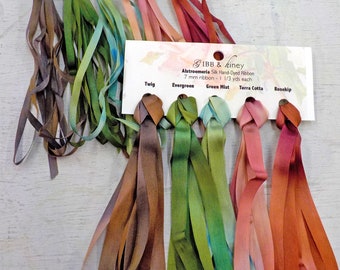 Alstroemeria ribbon set...Gibb & Hiney, hand-dyed silk ribbon, 5 colors, 2 widths