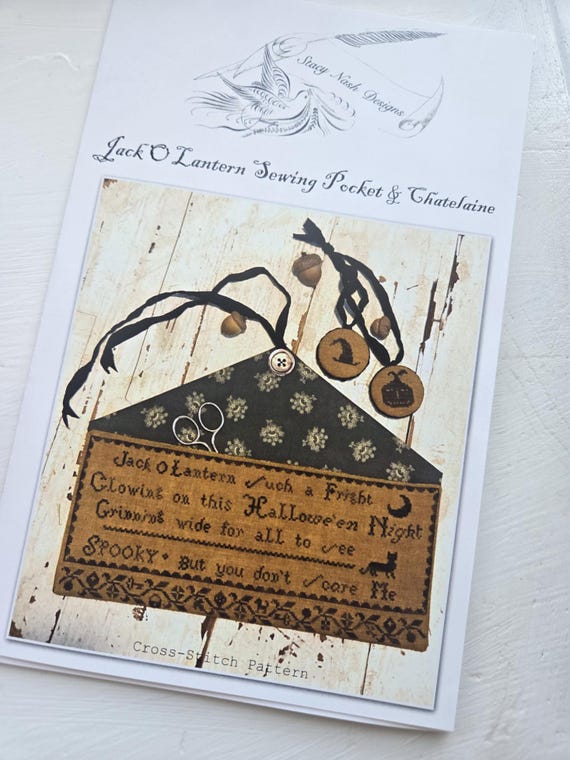 Jack O Lantern Sewing Pocket & Chatelaine...Stacy Nash Primitives...cross stitch...Halloween chart