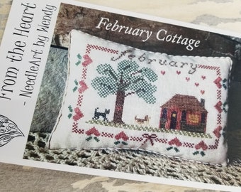 February Cottage...From the Heart--NeedleArt by Wendy...cross stitch pattern, Valentine's Day