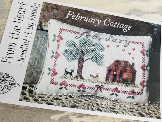 February Cottage...From the Heart--NeedleArt by Wendy...cross stitch pattern, Valentine's Day