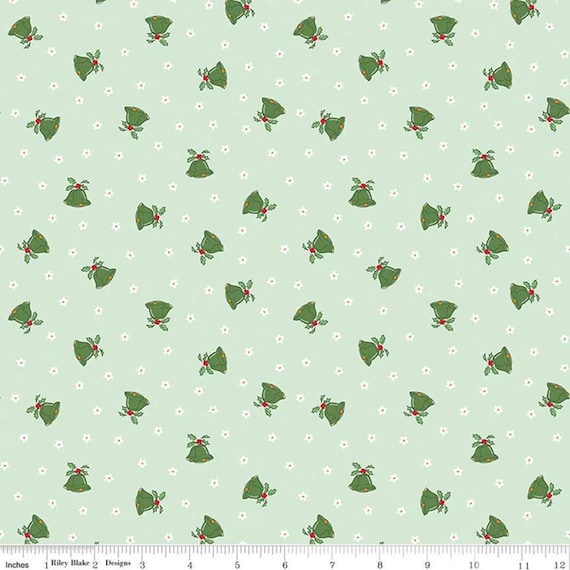 Mistletoe & Holly...C16404-HINTOFMINT...Scattered Bells...Beverly McCullough...Riley Blake Designs
