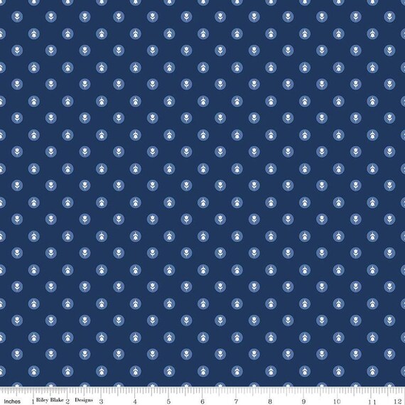 Tulip Cottage Flower Dots Navy C14264-NAVY designed by Melissa Mortenson for Riley Blake Designs