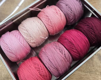 Rose Blush thread box...featuring 8 DMC perle cotton balls...no 8