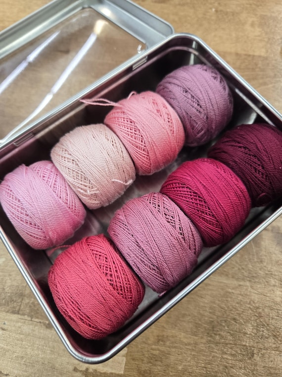 Rose Blush thread box...featuring 8 DMC perle cotton balls...no 8