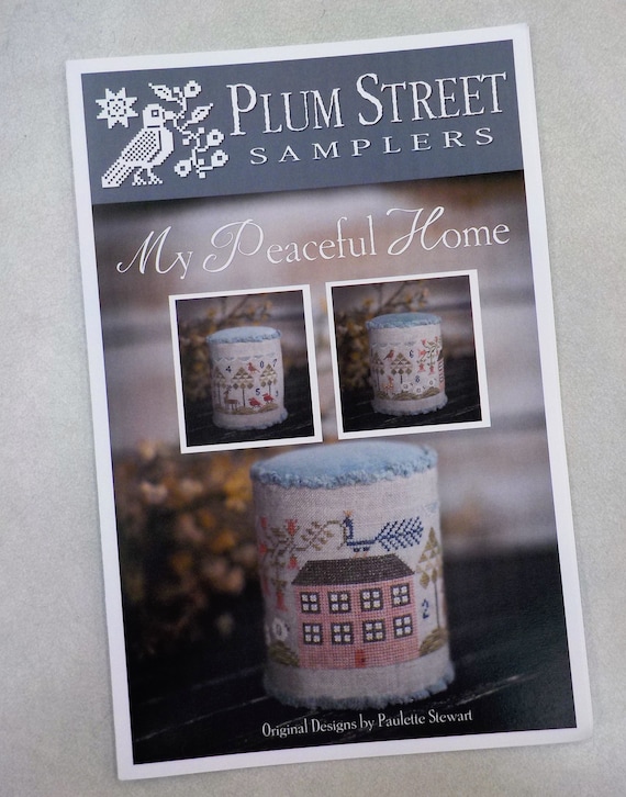 My Peaceful Home by Plum Street Samplers...cross stitch pattern, house cross stitch, pin drum cross stitch pattern