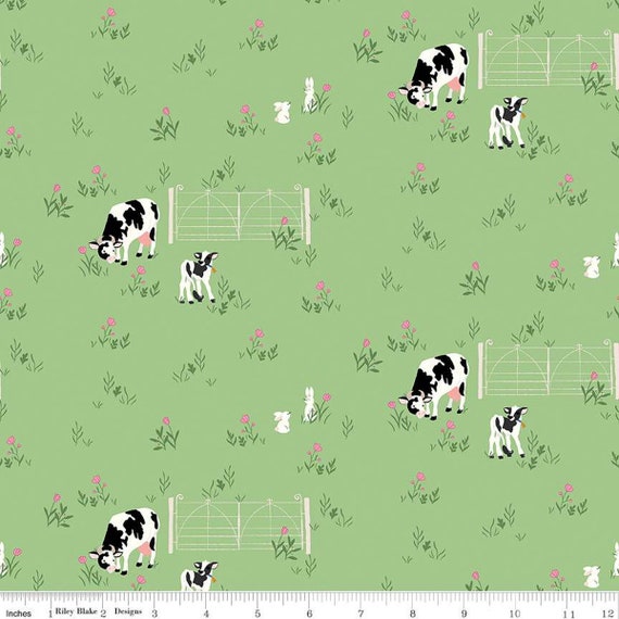 Tulip Cottage Cows and Bunnies Grass C14262-GRASS designed by Melissa Mortenson for Riley Blake Designs