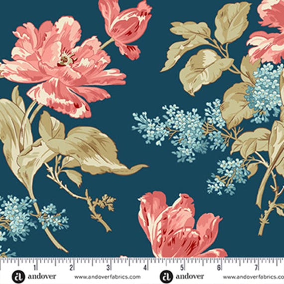 Lighthouse...A-1472-B Navy...Front Porch Bouquet...Edyta Sitar...Laundry Basket Quilts...Andover