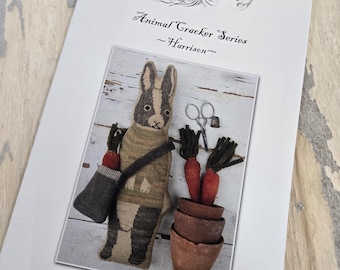 Harrison, Animal Crackers Series by Stacy Nash Primitives...cross stitch chart, rabbit