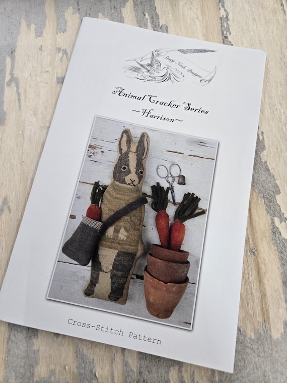 Harrison, Animal Crackers Series by Stacy Nash Primitives...cross stitch chart, rabbit