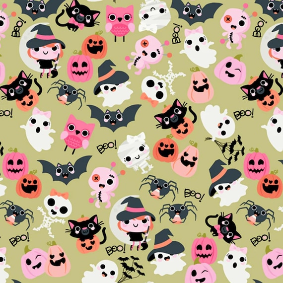 Not Scary...Boos with Bows Green...Jill & Rani...Poppie Cotton