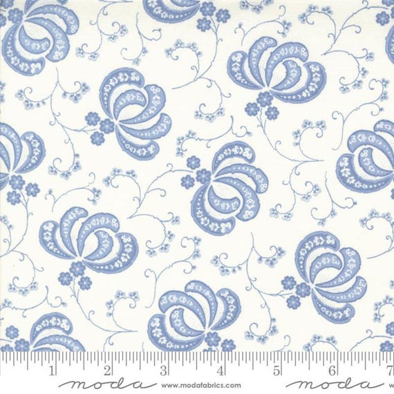 Hollyhocks & Roses...Jasmine Sky 3051-11...Bunny Hill Designs...Moda Fabrics