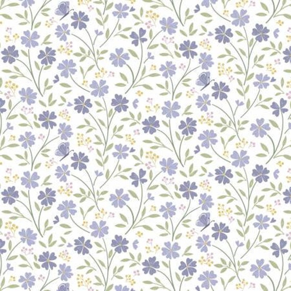 Floral Song Little Blossom on White CC33-1 designed by Cassandra Connolly for Lewis & Irene