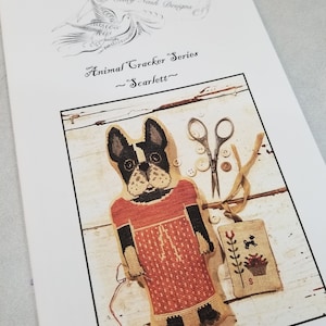 Scarlett, Animal Crackers Series by Stacy Nash Primitives...cross stitch chart, bulldog cross stitch