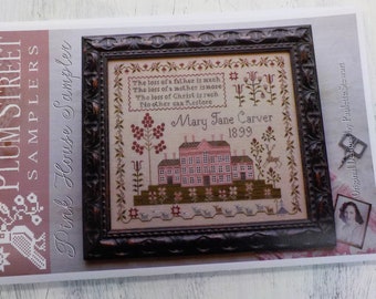 Pink House Sampler by Plum Street Samplers...cross stitch pattern, house cross stitch