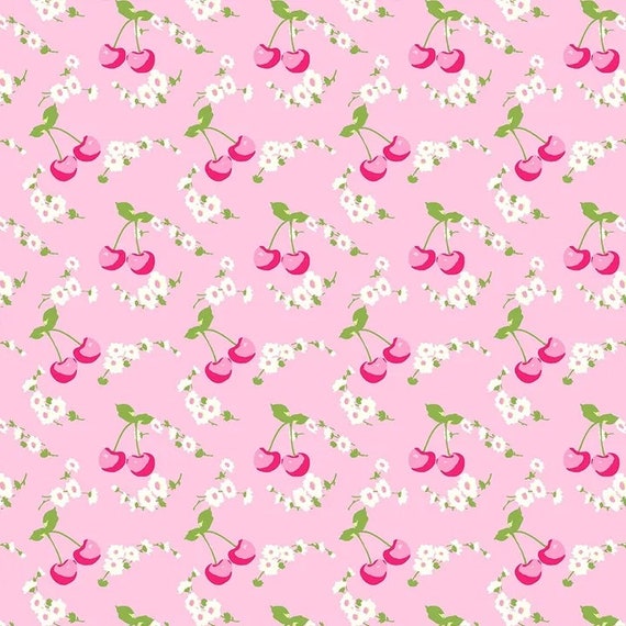 Picnic TW16 Pink by Tanya Whelan...cottage style print, cherries