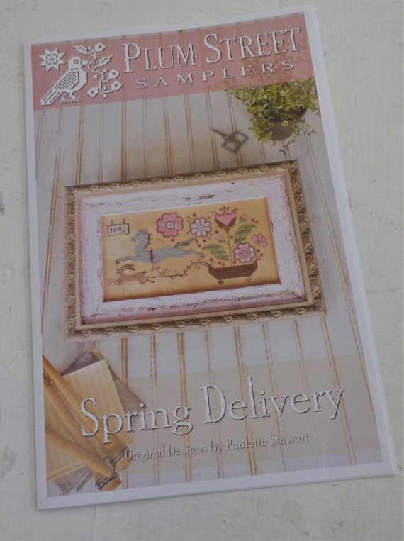 Spring Delivery by Plum Street Samplers...cross stitch pattern, horse, bunny cross stitch