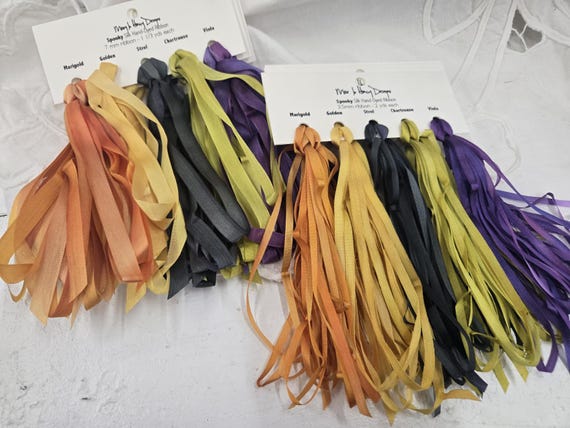 Spooky ribbon set...Mary Jo Hiney Designs...hand-dyed silk ribbon...5 colors...2 widths