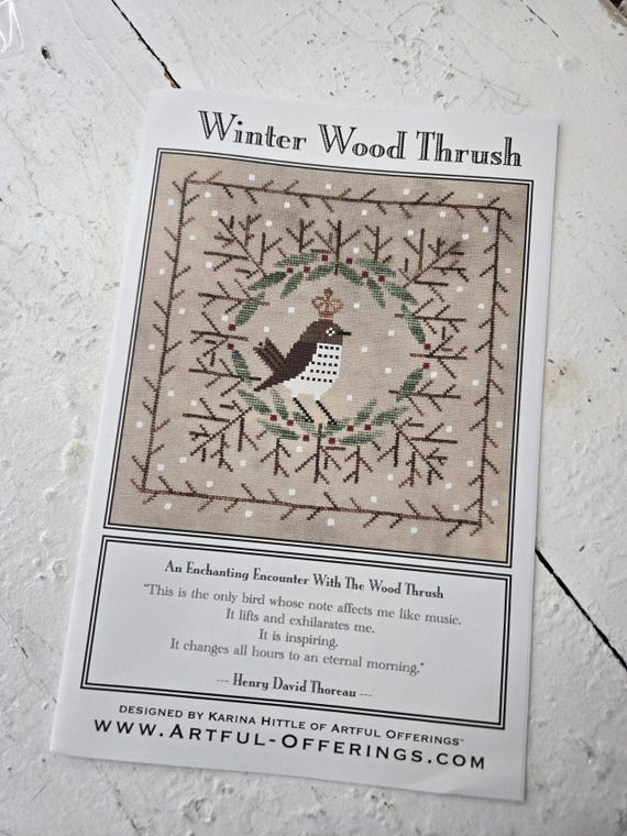 Winter Wood Thrush...Artful Offerings...cross stitch chart...winter stitch...Christmas