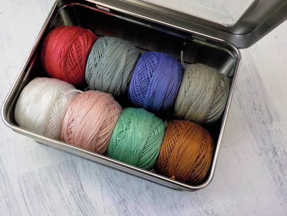 Tilda's Bon Voyage-Inspired thread box...featuring 8 DMC perle cotton balls...no 8