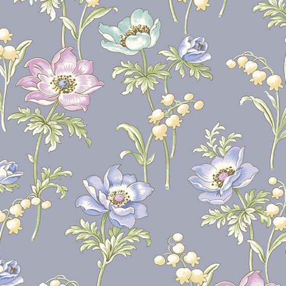 Abloom Periwinkle Poppies A-862-B designed by Renee Nanneman for Andover