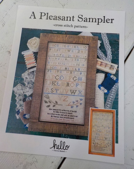 A Pleasant Sampler, a cross stitch pattern, by hello from Liz Mathews, cross stitch, sampler, alphabet sampler