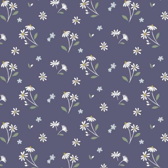 Floral Song Daisies Dancing on Navy Blue CC34-3 designed by Cassandra Connolly for Lewis & Irene