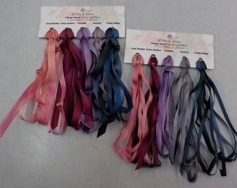 Cottage Sunset ribbon set...Gibb & Hiney, hand-dyed silk ribbon, 5 colors, 2 widths