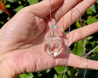 Herkimer Diamond Pendant Necklace, Sterling Silver Healing Crystal