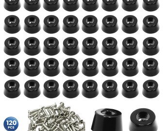 120 PCS Cutting Board Rubber Feet, 304 Stainless Steel Screws Included, Non-Slip Bumper for Cutting Boards, and multiple small furnitures.