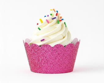 Glittriga muffinswraps – Festdekorationer med vågig eller rak kant (12-pack)