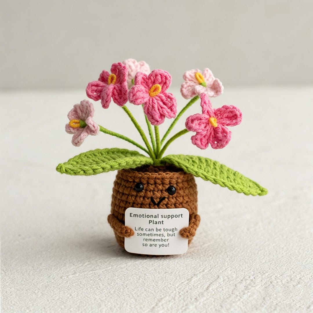 Emotional Support Crochet Flower Pot – Handmade Positive Pocket Hug ...