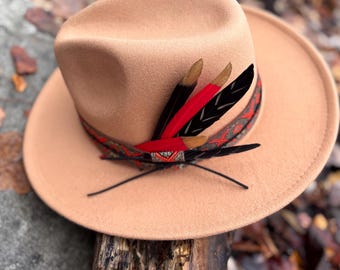 Burgundy Wool Fedora Hat: Leather Band, Feather Accent - Etsy display picture 1