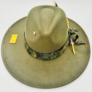 Upcycled Camouflage & Denim Patch Fedora Hat with Decorative Brooch Upcycled Denim S /22 main image 4