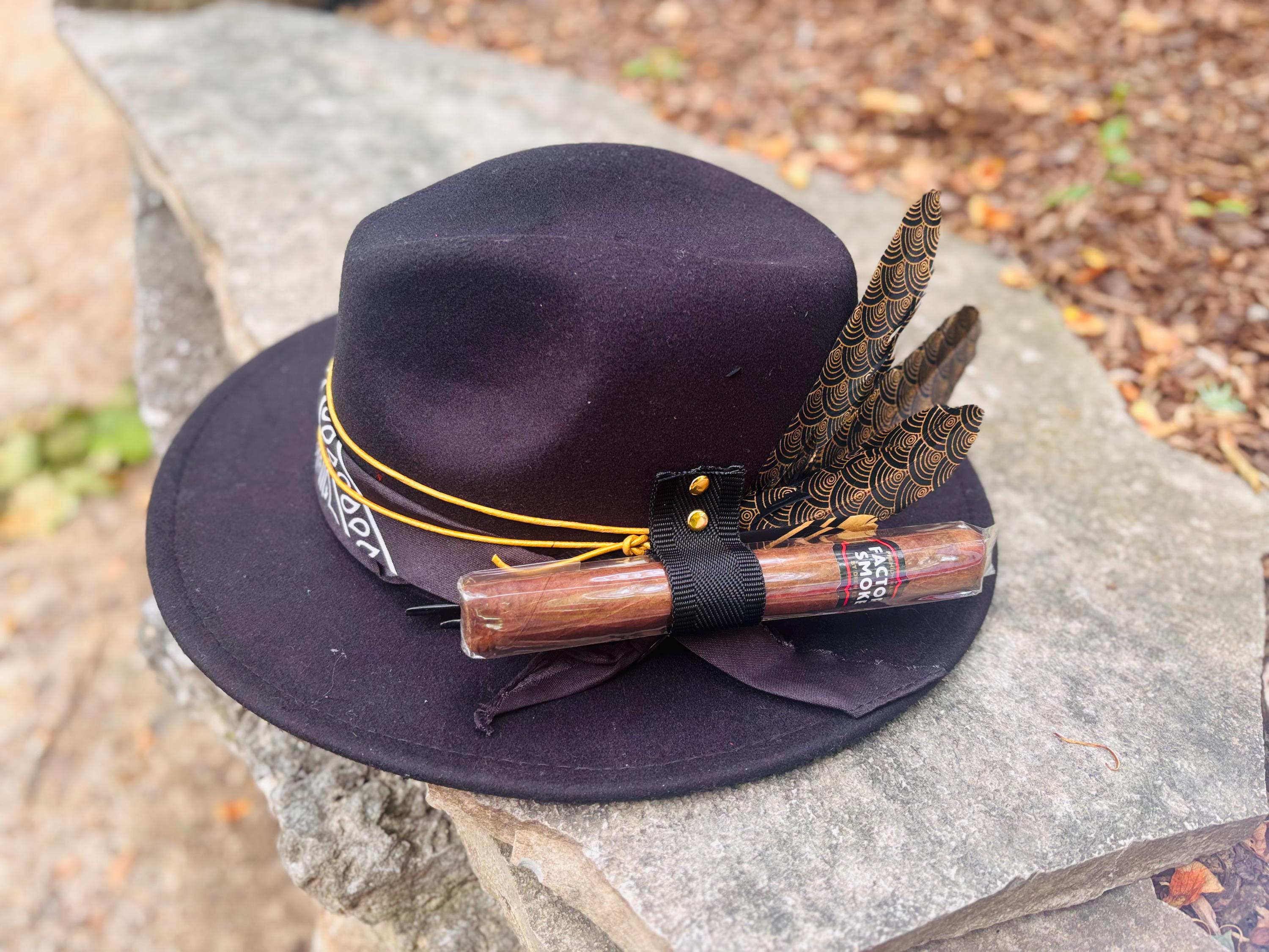 Olive Green Fedora with Navy Bandana Accent Fido | Olive Green Wool Fedora Hat With Band | In stock  main image 2