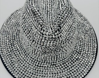 Rhinestone Fedora Bling Hat Silver Black - Etsy display picture 1