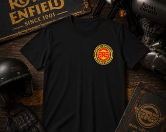 Royal Enfield Classic Motorcycle Graphic T-Shirt with Chest Logo – Vintage Rider Apparel, Classic Rider T-Shirt