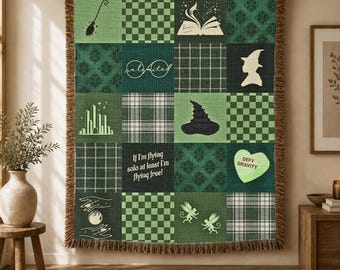 Green Witch Patchwork Throw Blanket | Broadway Musical Fandom Home Decor