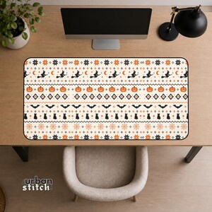 Halloween Pattern Desk Mat | Pumpkin Witch Cat Striped Mousepad