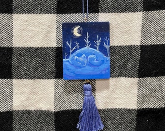 Snowy Cat Hill Hand Painted Ornament